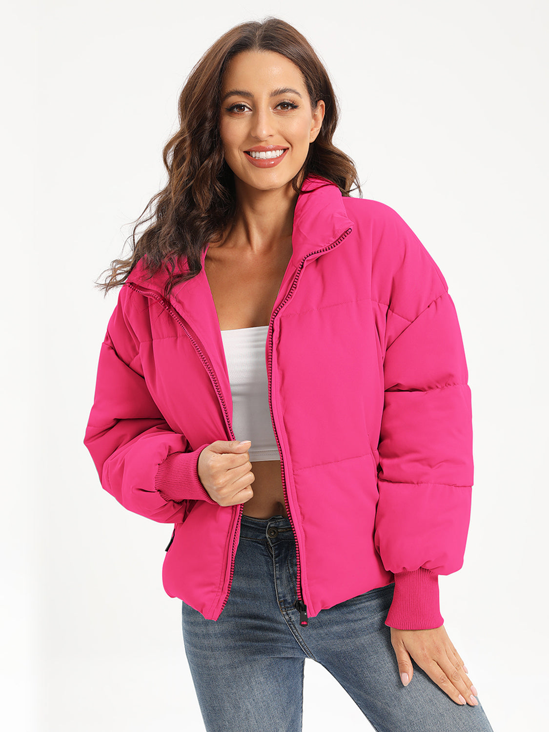 Zip Up Turtleneck Long Sleeve Winter Coat-TOPS / DRESSES-[Adult]-[Female]-Hot Pink-XS-2022 Online Blue Zone Planet