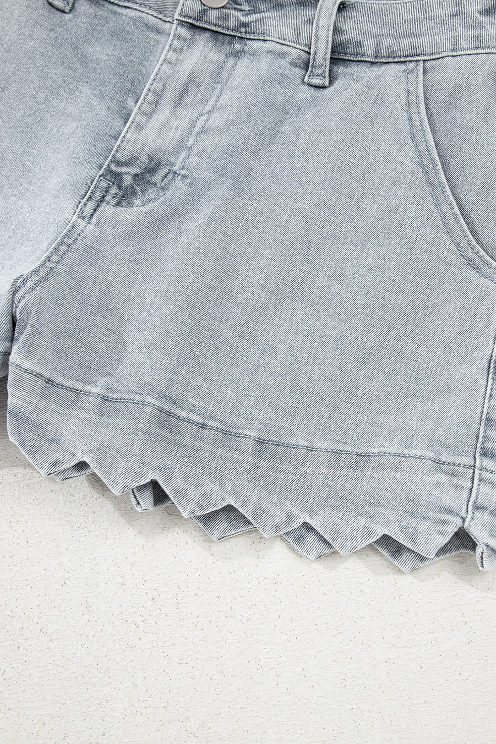 Dusk Blue Scalloped Hemline Acid Wash High Waist Denim Shorts-Bottoms/Denim Shorts-[Adult]-[Female]-2022 Online Blue Zone Planet