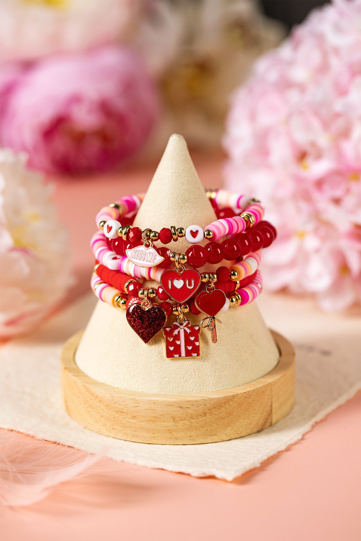 Fiery Red 5pcs I Love U Valentines Day Sweet Bracelet Set-Bracelet-[Adult]-[Female]-2022 Online Blue Zone Planet