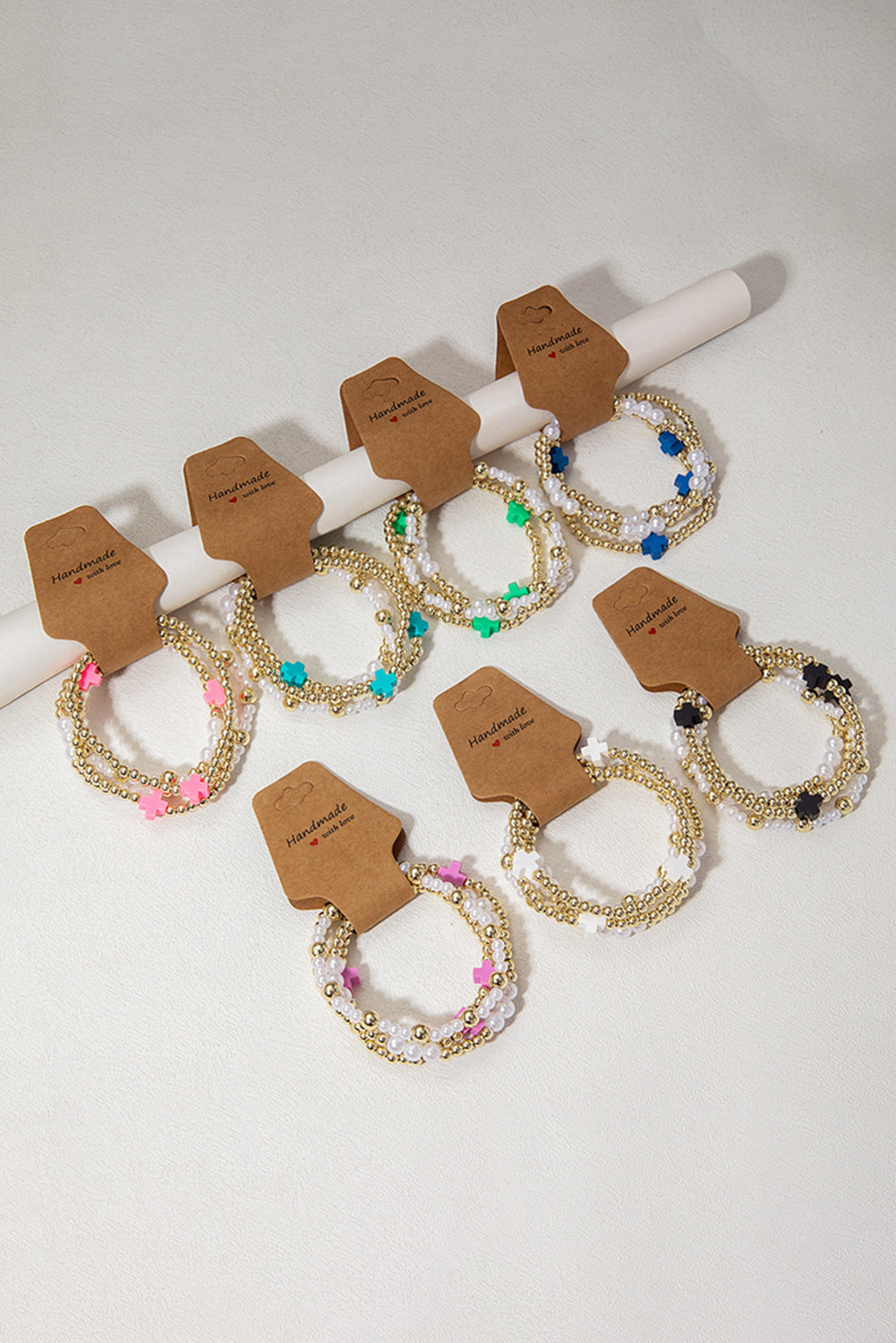 White Cross Pearl Decor Beaded Elastic Multi Layered Bracelet-Accessories/Jewelry-[Adult]-[Female]-2022 Online Blue Zone Planet