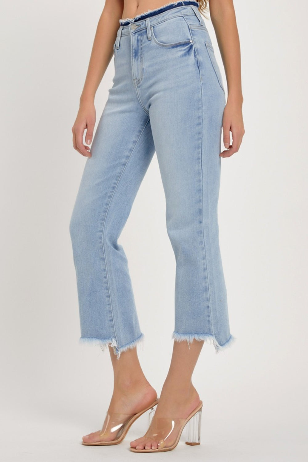 RISEN Full Size High Rise Raw Edge Crop Jeans-[Adult]-[Female]-2022 Online Blue Zone Planet