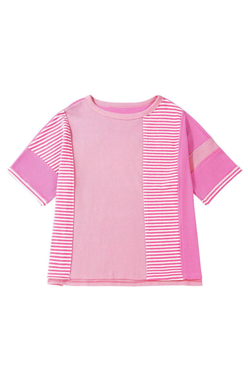 Pink Stripe Patchwork Colorblock Plus Size T Shirt-Plus Size/Plus Size Tops/Plus Size Tops & Tees-[Adult]-[Female]-2022 Online Blue Zone Planet