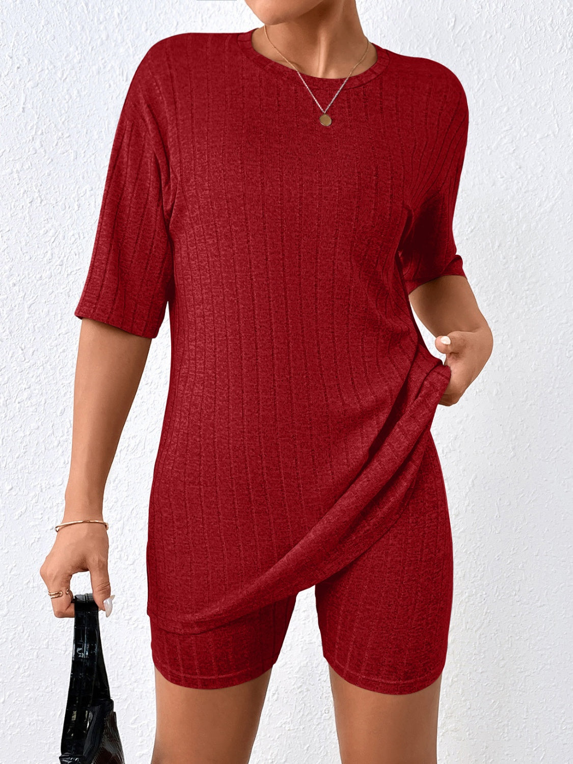 Half Sleeve Top and Shorts Set-TOPS / DRESSES-[Adult]-[Female]-Deep Red-S-2022 Online Blue Zone Planet