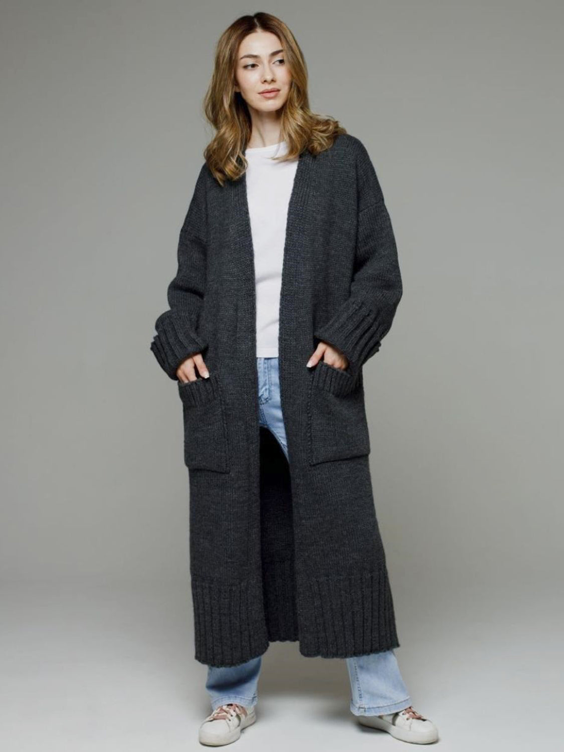 Pocketed Open Front Dropped Shoulder Cardigan-TOPS / DRESSES-[Adult]-[Female]-Dark Gray-One Size-2022 Online Blue Zone Planet