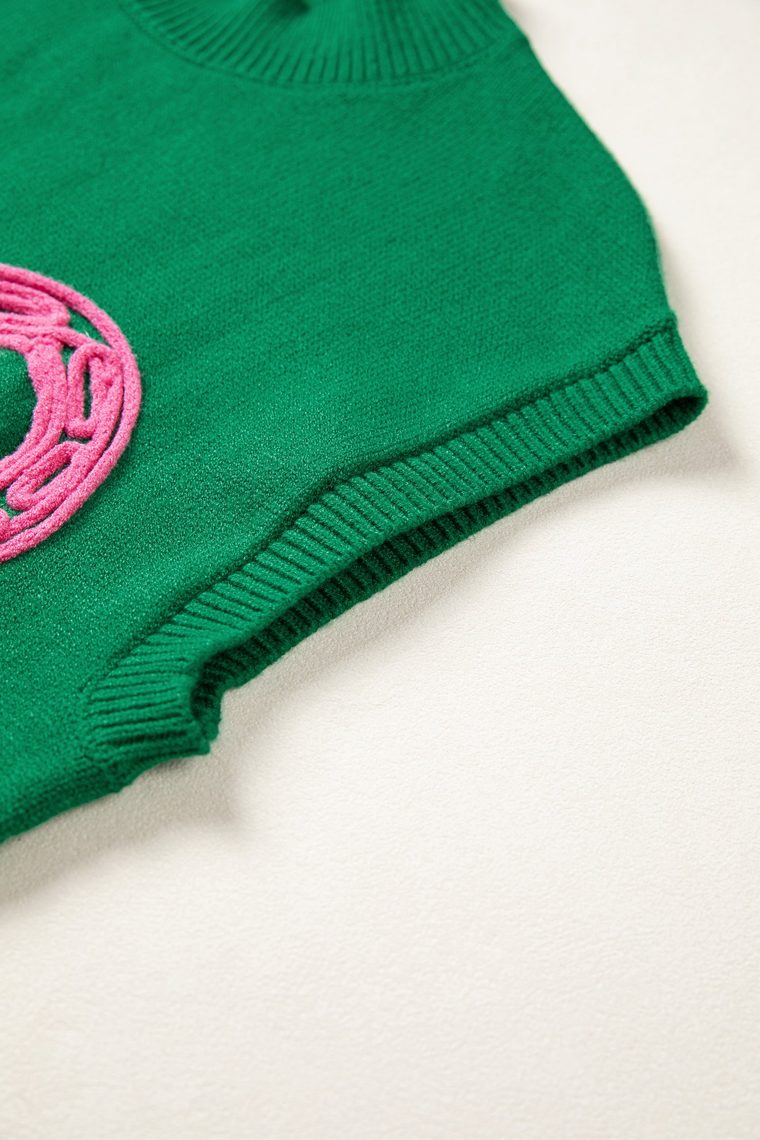 Bright Green Corded Horseshoes Ribbed Trim Mock Neck Short Sleeve Sweater-TOPS / DRESSES-[Adult]-[Female]-2022 Online Blue Zone Planet