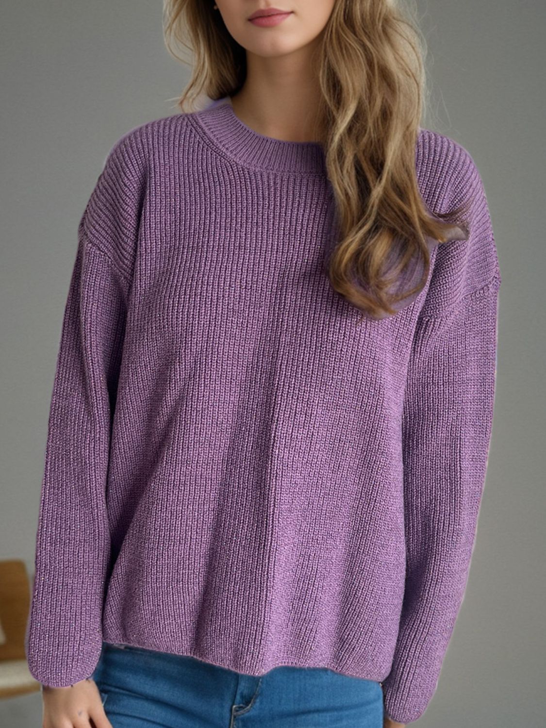 Blue Zone Planet | Solid Color Round Neck Long Sleeve Sweater-TOPS / DRESSES-[Adult]-[Female]-Mauve-One Size-2022 Online Blue Zone Planet