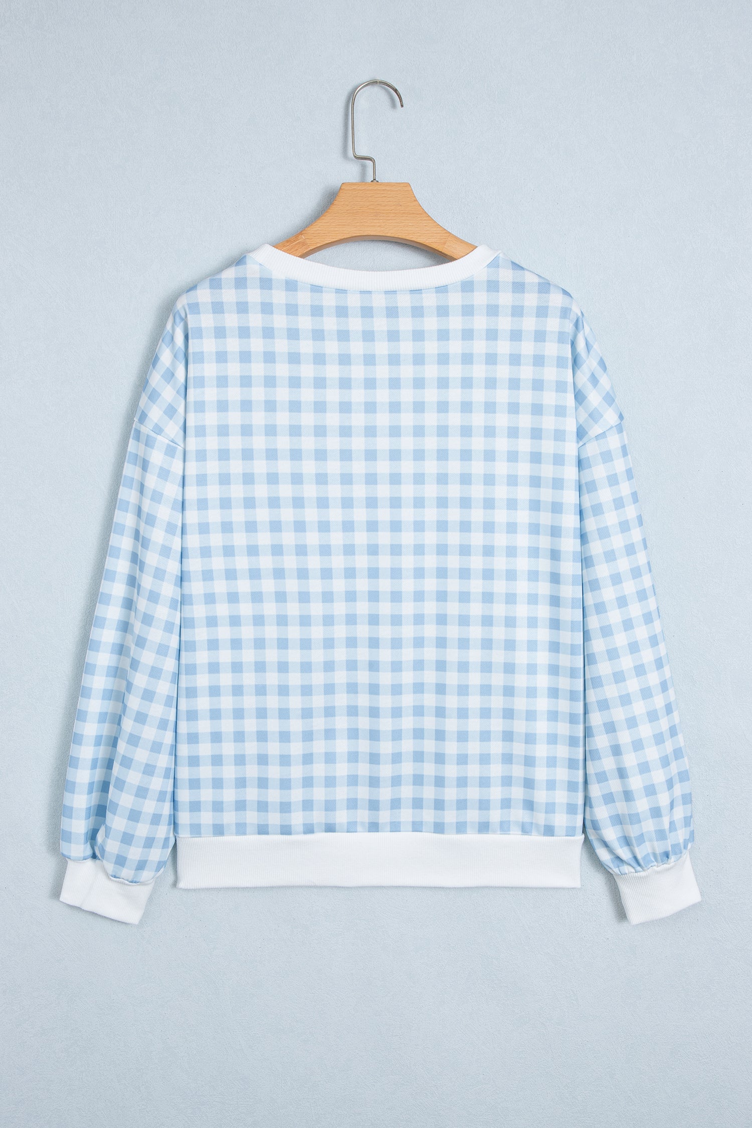 Light Blue Plaid Round Neck Long Sleeve Sweatshirt-Tops/Sweatshirts & Hoodies-[Adult]-[Female]-2022 Online Blue Zone Planet
