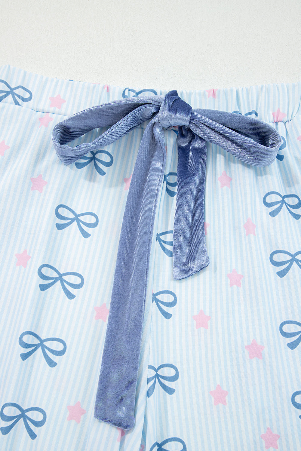 Sky Blue Stripe Bow Star Print Tied Detail 2pcs Lounge Set-Loungewear & Sleepwear/Loungewear-[Adult]-[Female]-2022 Online Blue Zone Planet
