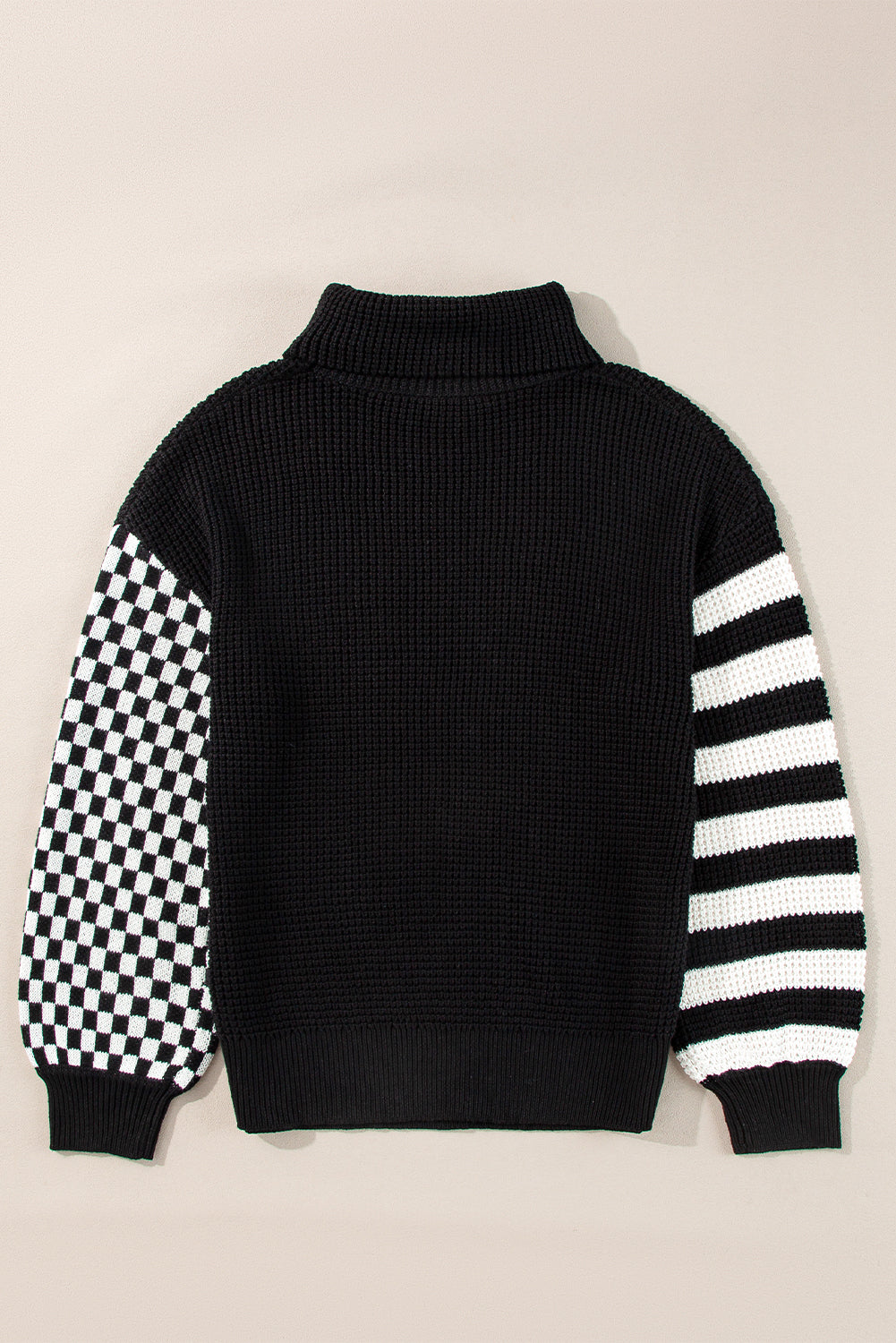 Striped & Checkered Turtleneck Dropped Shoulder Sweater-TOPS / DRESSES-[Adult]-[Female]-2022 Online Blue Zone Planet