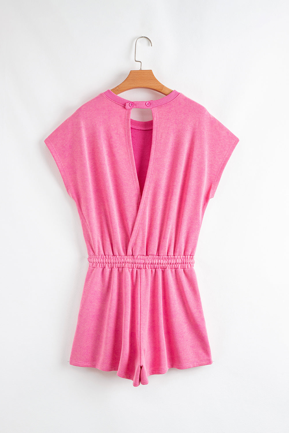 Bonbon Mineral Wash Drawstring Waist Hollow Out Back Short Sleeve Romper-Bottoms/Jumpsuits & Rompers-[Adult]-[Female]-2022 Online Blue Zone Planet