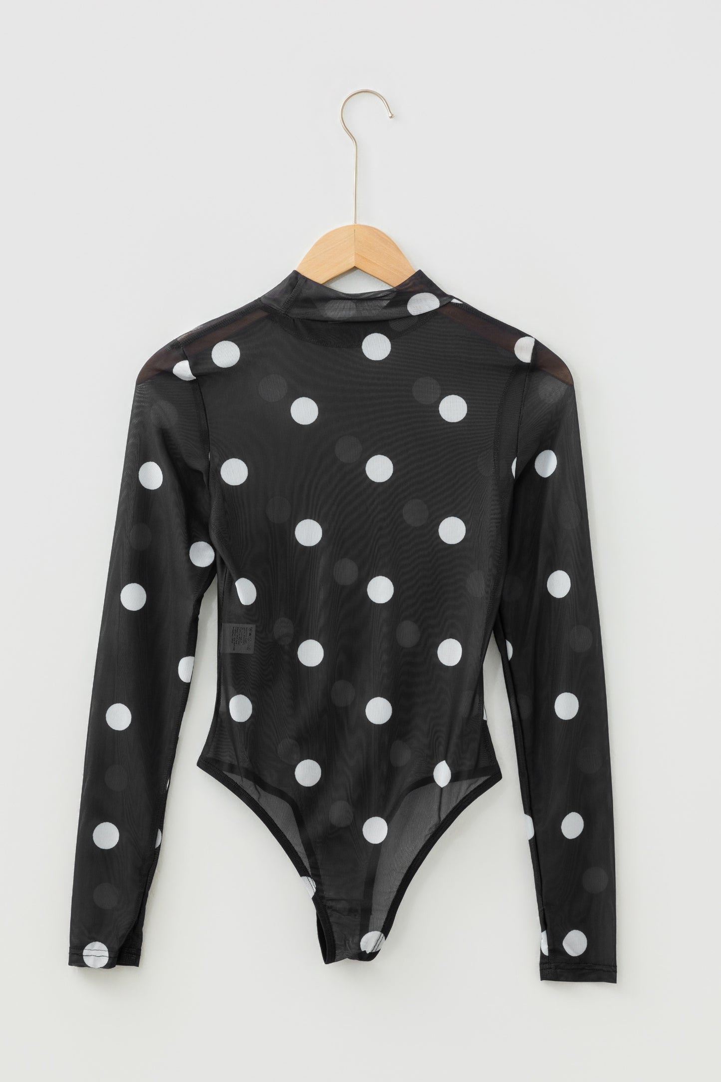 Black Vintage Polka Dot Print Mesh Long Sleeve Bodysuit-Tops/Bodysuits-[Adult]-[Female]-2022 Online Blue Zone Planet