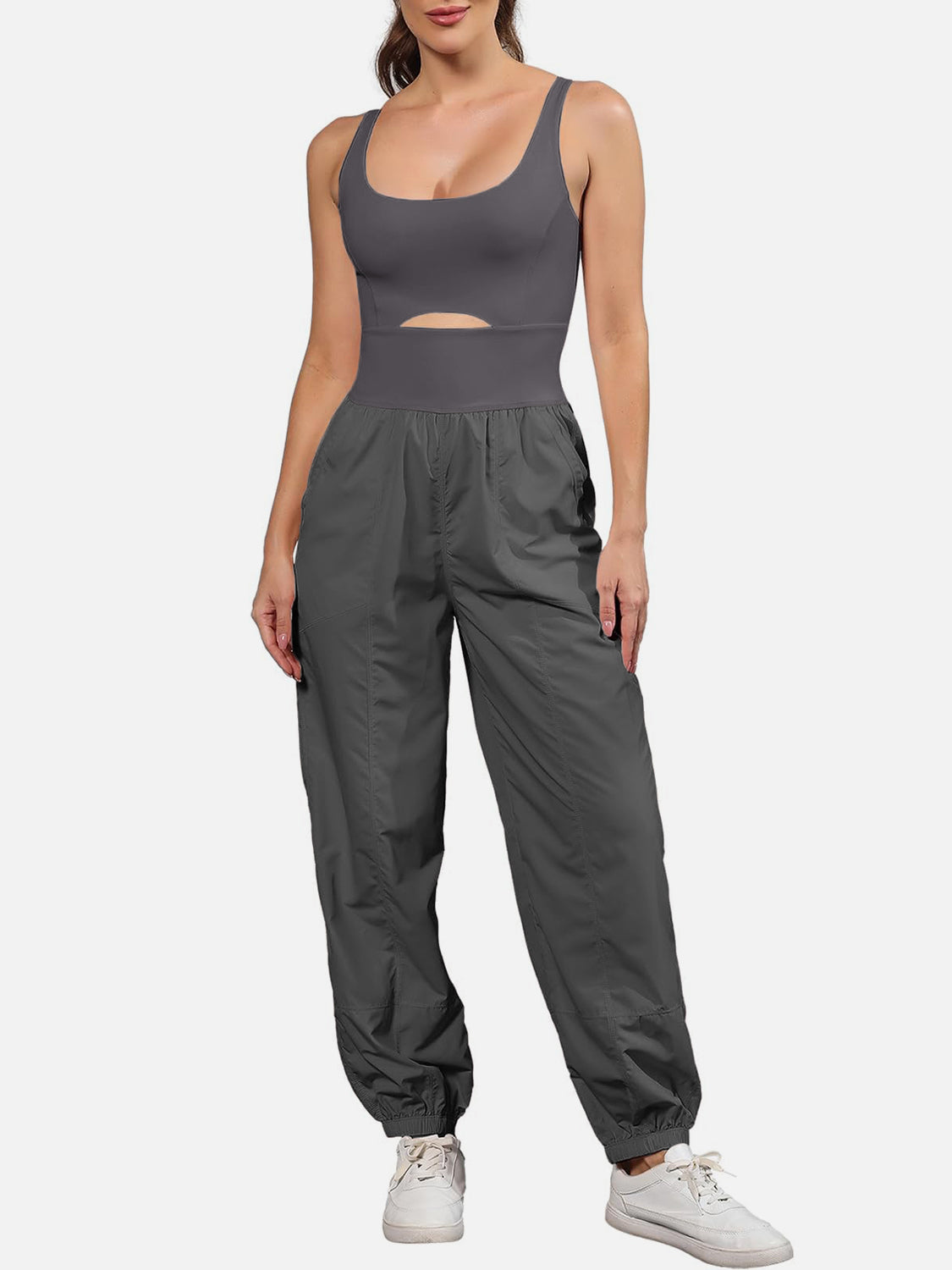 Cutout Scoop Neck Wide Strap Jumpsuit-TOPS / DRESSES-[Adult]-[Female]-Dark Gray-S-2022 Online Blue Zone Planet