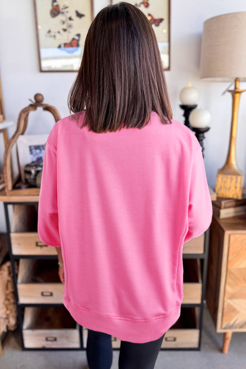 Sachet Pink Floral Patched Half Sleeve Tunic Top-Tops/Tops & Tees-[Adult]-[Female]-2022 Online Blue Zone Planet