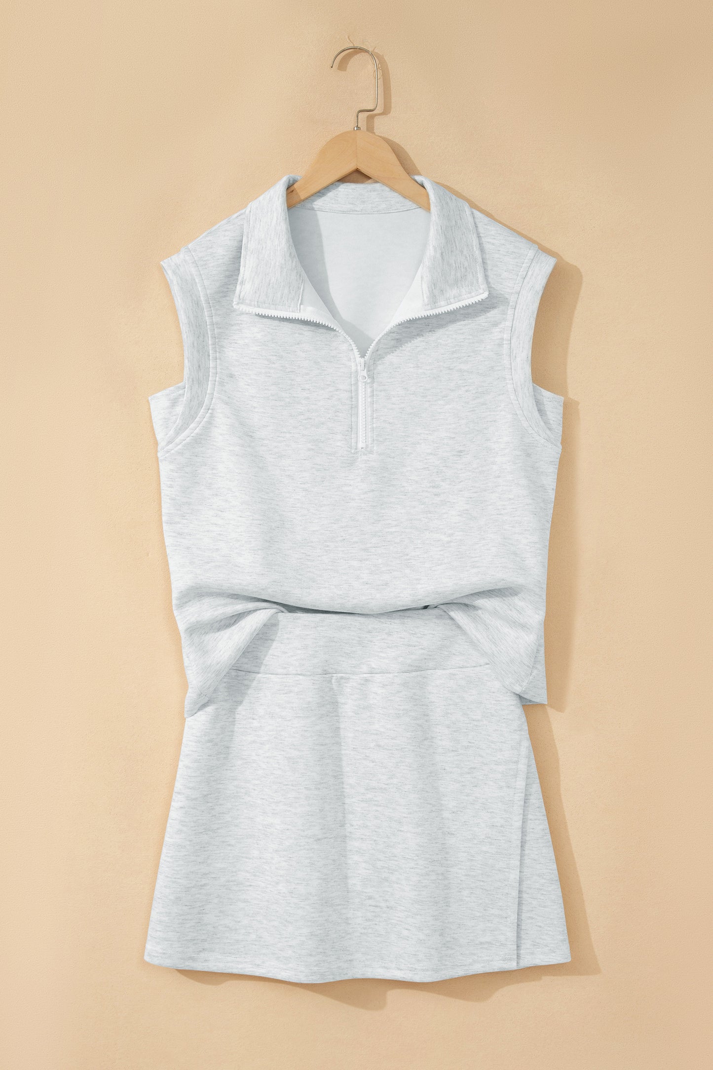 Light Grey Solid Color Sleeveless Zipper Tank and Skort Set-Two Piece Sets/Short Sets-[Adult]-[Female]-2022 Online Blue Zone Planet