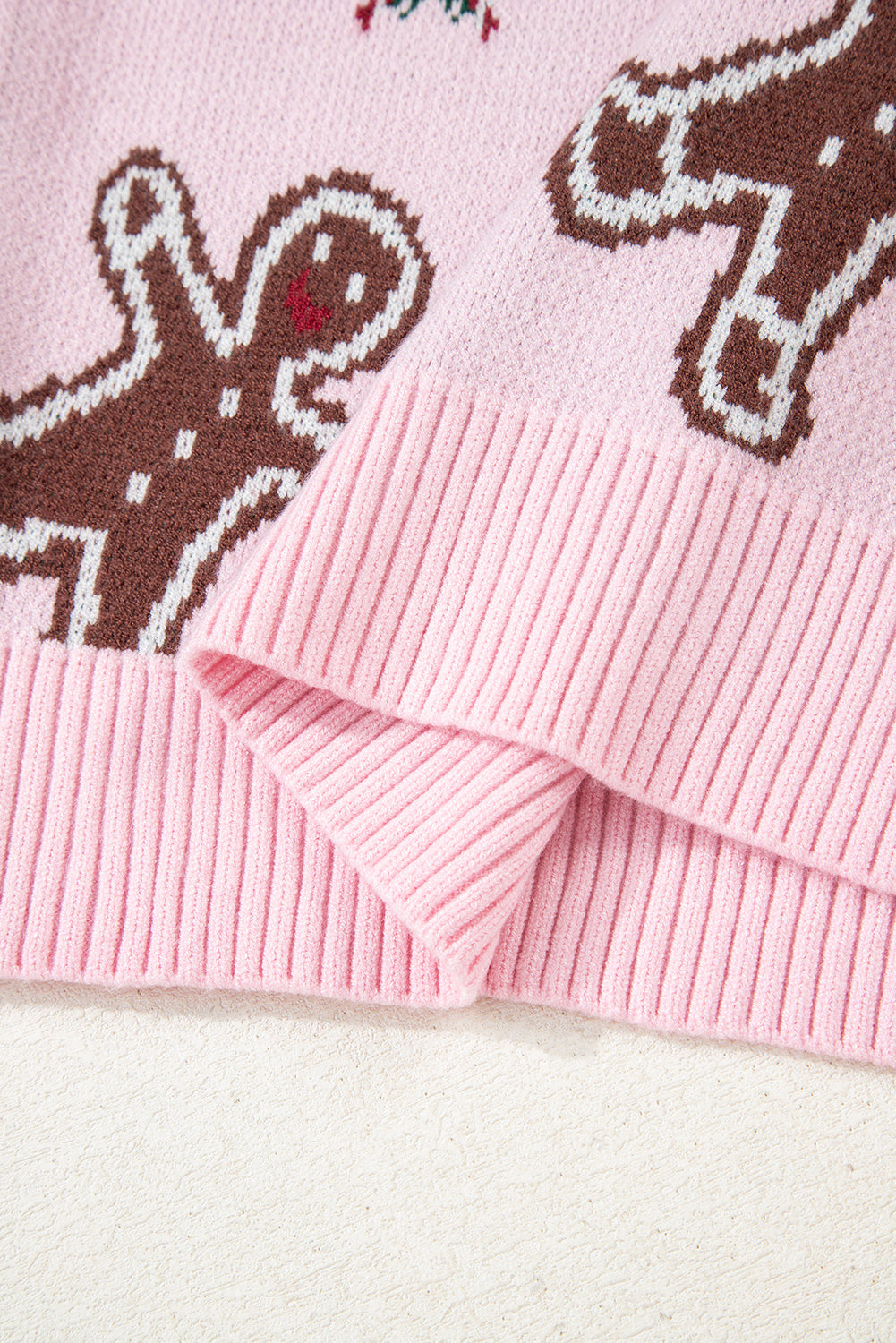Pink Christmas Ginger Bread Man Print Round Neck Casual Sweater-Sweaters & Cardigans/Sweaters-[Adult]-[Female]-2022 Online Blue Zone Planet
