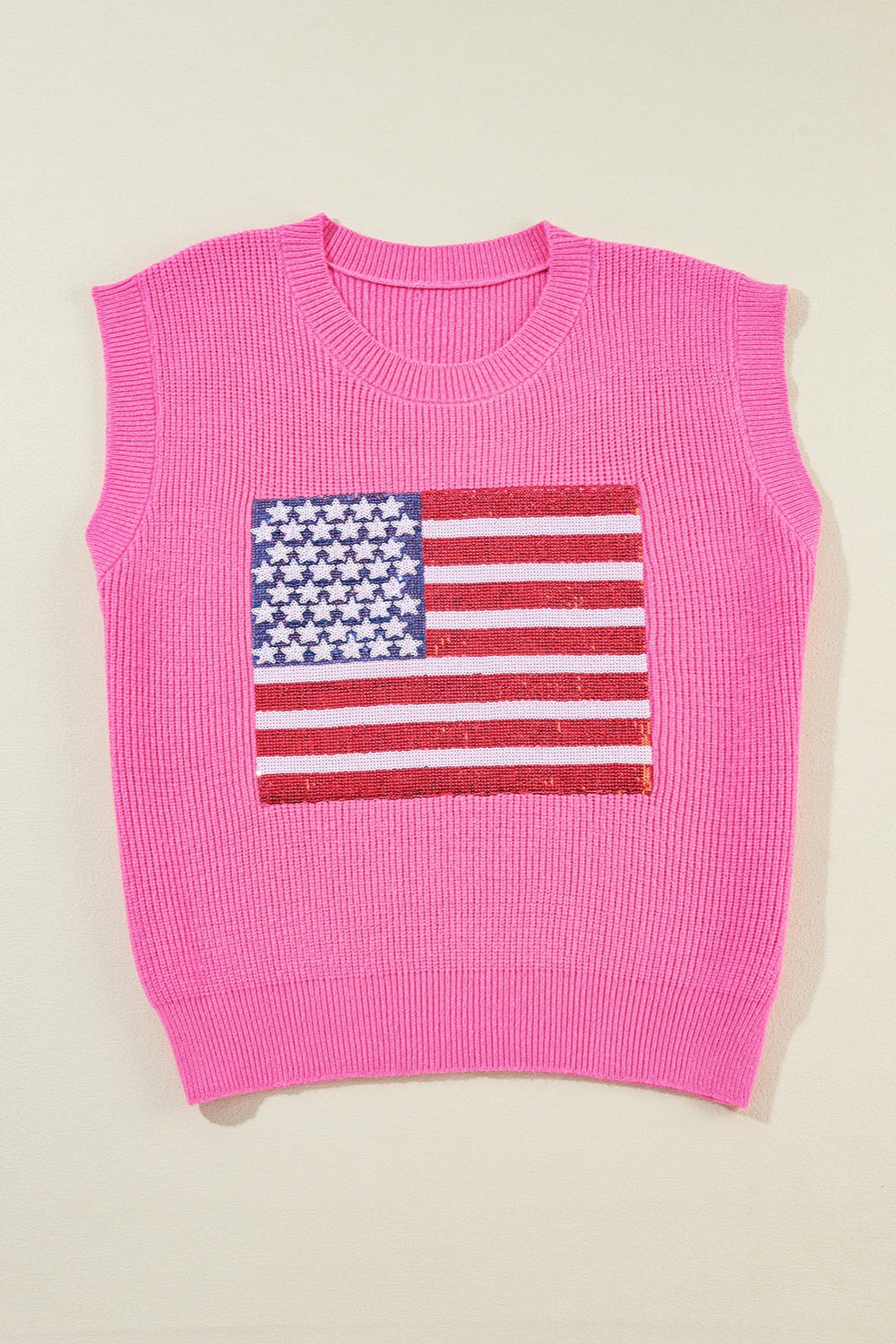 Sequin US Flag Round Neck Sweater Vest-TOPS / DRESSES-[Adult]-[Female]-2022 Online Blue Zone Planet