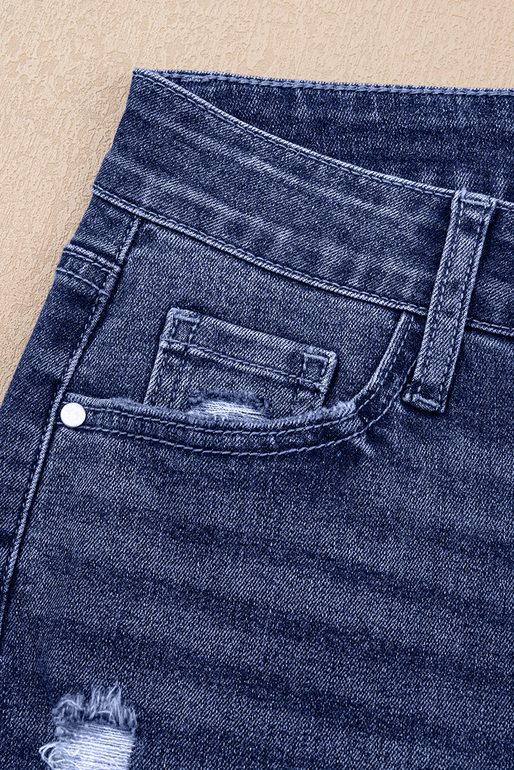 Real Teal Folded Cuffs Distressed Straight High Waist Jeans-Bottoms/Jeans-[Adult]-[Female]-2022 Online Blue Zone Planet