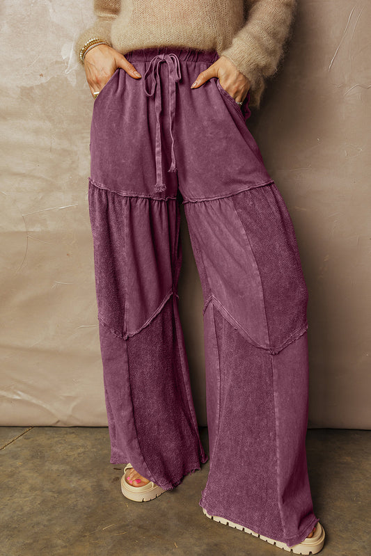 Wild Ginger Careys Mineral Wash Tiered Wide Leg Patchwork Drawstring Pants-Bottoms/Pants & Culotte-[Adult]-[Female]-Wild Ginger-S-2022 Online Blue Zone Planet
