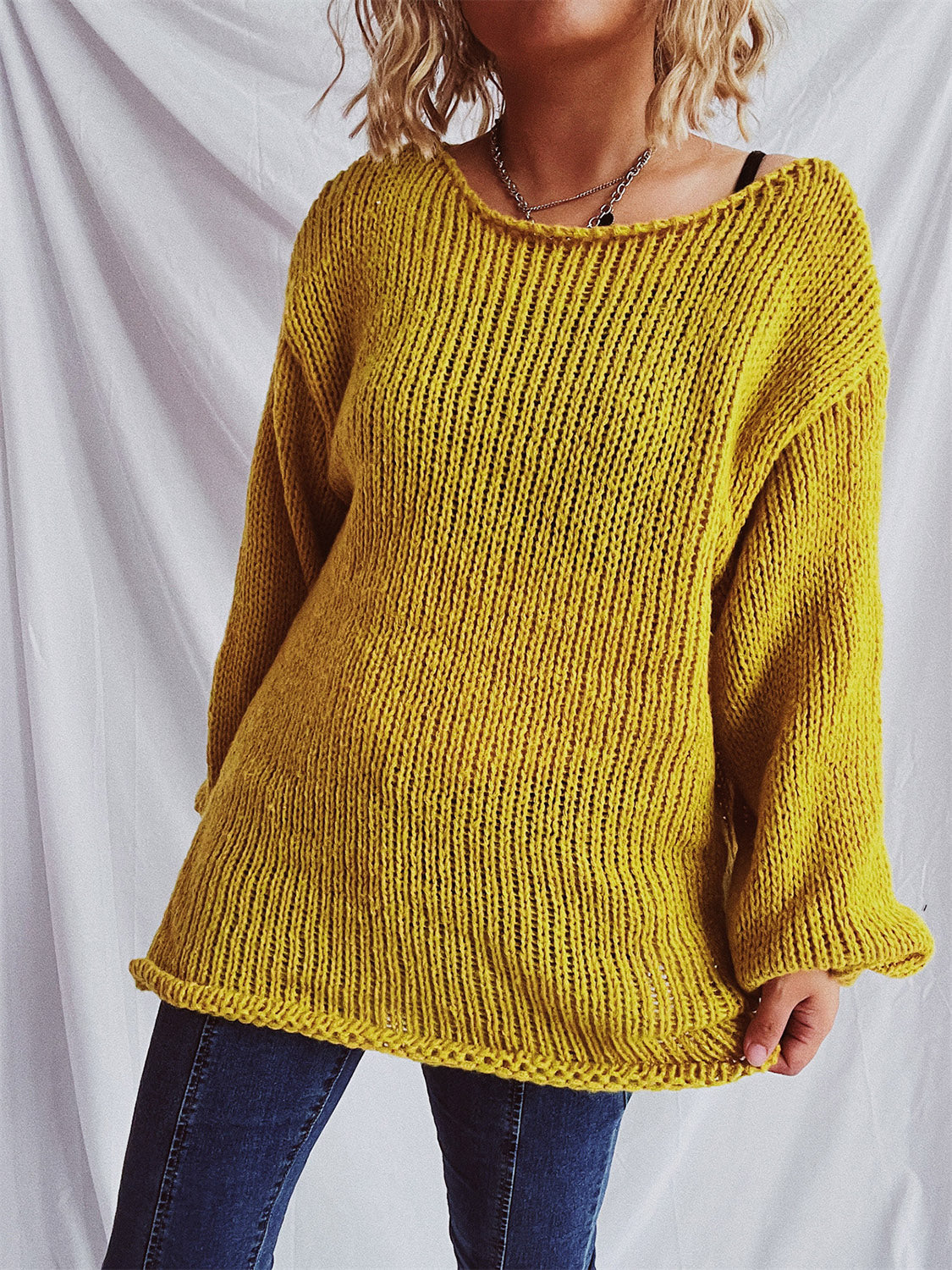 Boat Neck Dropped Shoulder Sweater-TOPS / DRESSES-[Adult]-[Female]-2022 Online Blue Zone Planet