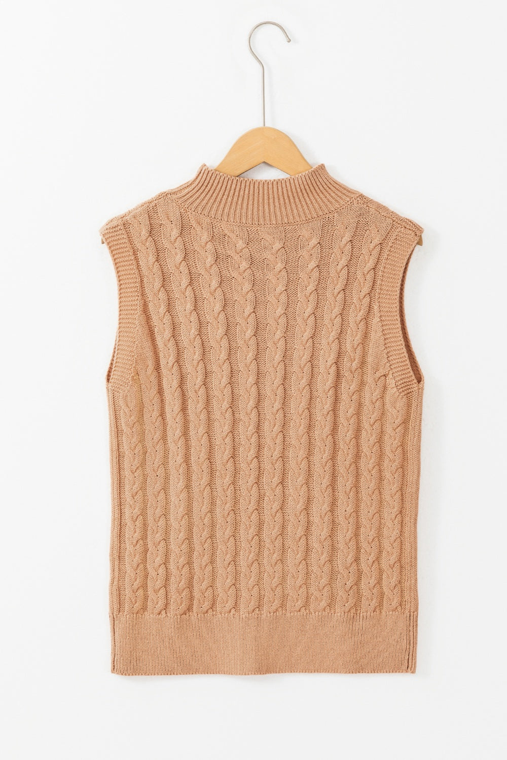 Cable-Knit Mock Neck Sweater Vest-TOPS / DRESSES-[Adult]-[Female]-2022 Online Blue Zone Planet