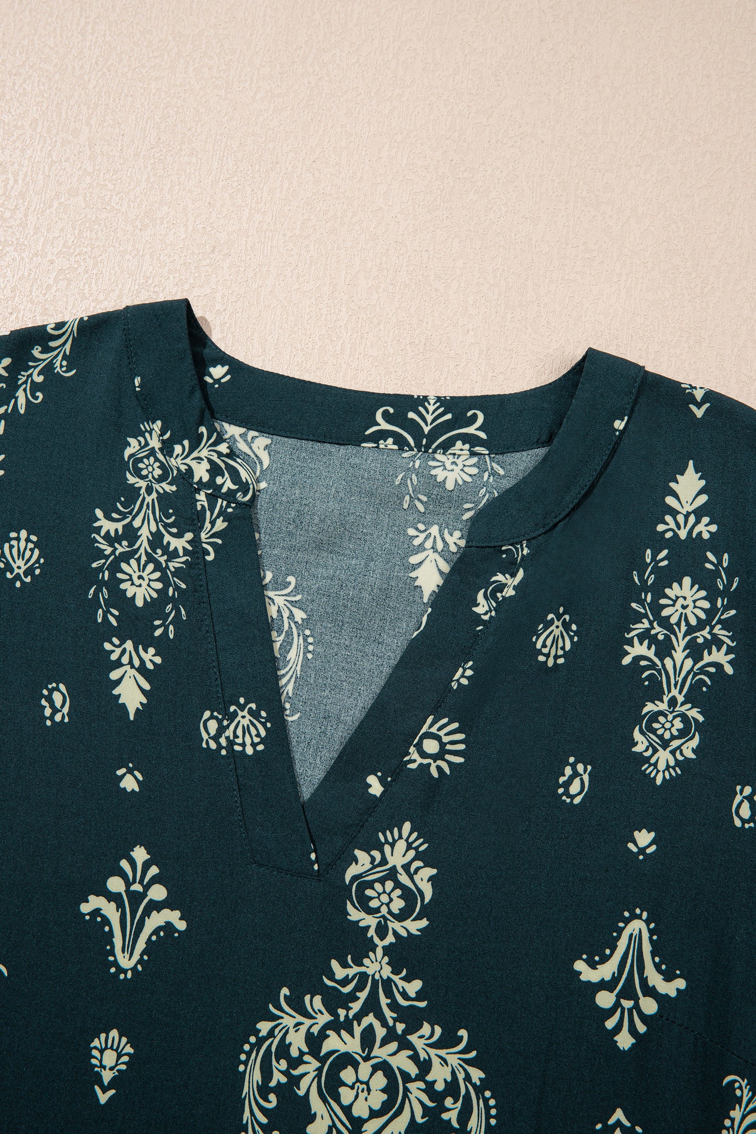 Blue Boho Floral Print Lettuce Trim 3/4 Sleeve Mini Dress-TOPS / DRESSES-[Adult]-[Female]-2022 Online Blue Zone Planet