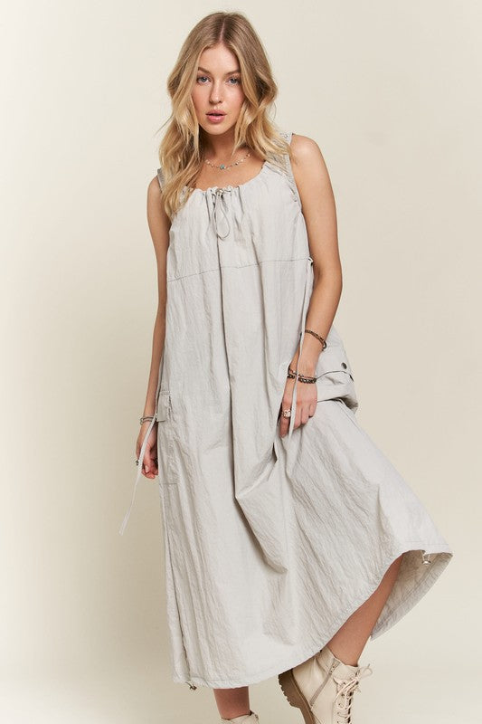ADORA Drawstring Slit Back Cargo Dress-TOPS / DRESSES-[Adult]-[Female]-Lt Grey-S-2022 Online Blue Zone Planet