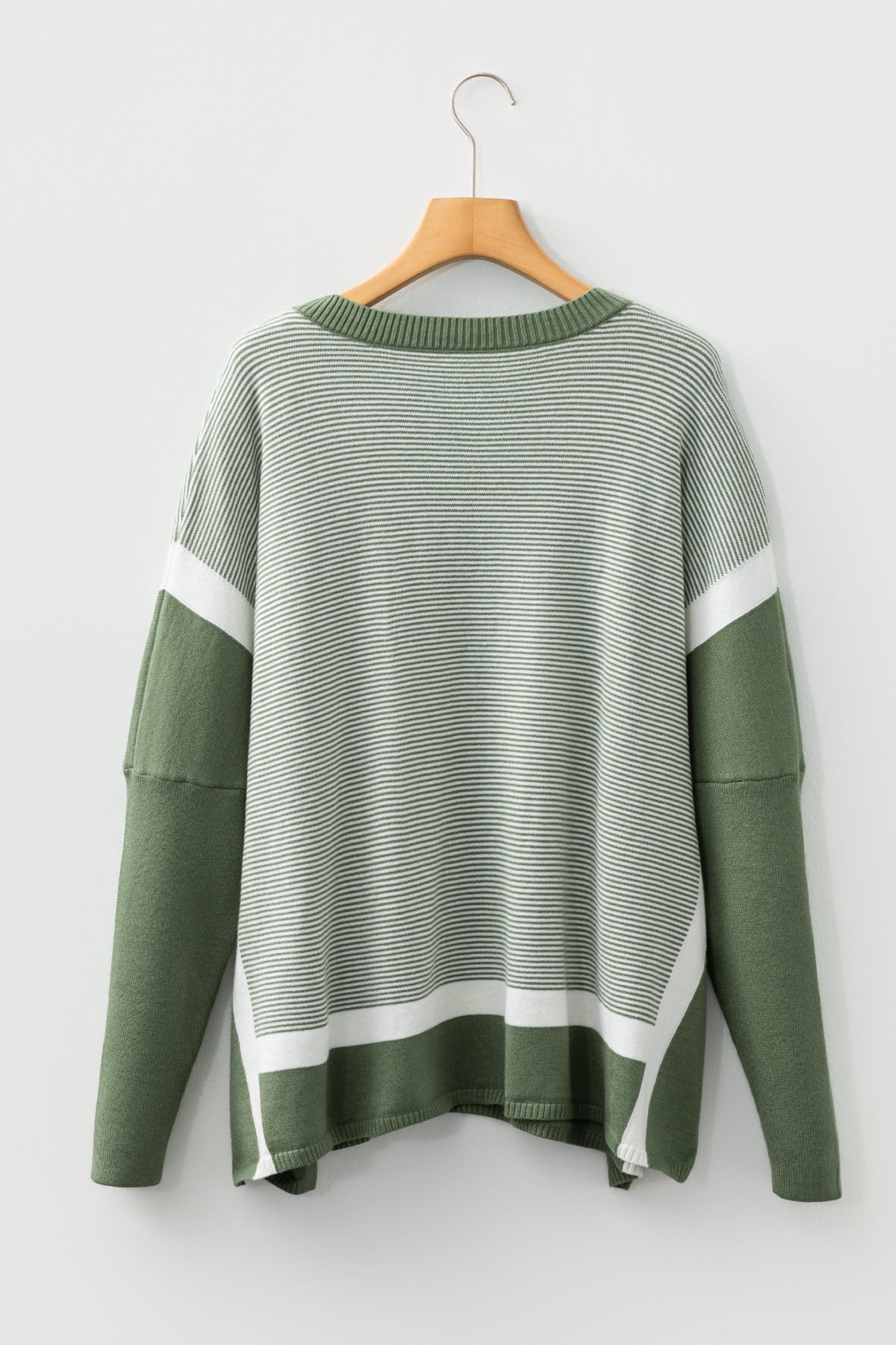 Green Stripe Color Block Patchwork Dolman Oversize Tunic Sweater-Sweaters & Cardigans/Sweaters-[Adult]-[Female]-2022 Online Blue Zone Planet