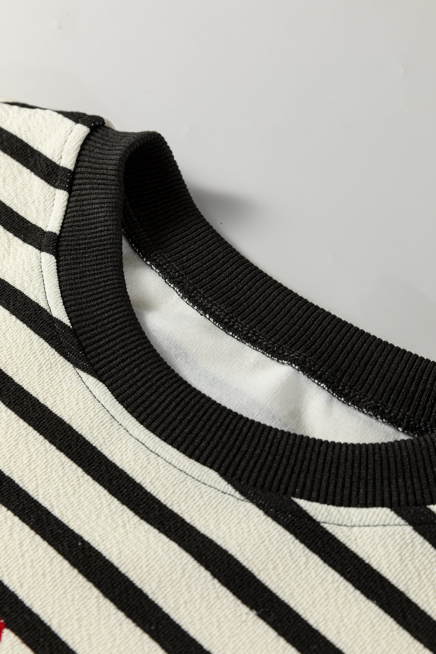 White Stripe Contrast MERRY Letter Christmas Print Drop Shoulder Sweatshirt-Tops/Sweatshirts & Hoodies-[Adult]-[Female]-2022 Online Blue Zone Planet