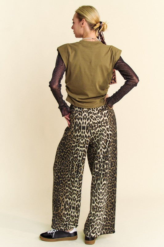 Davi & Dani Leopard Wide Leg Pants-BOTTOM SIZES SMALL MEDIUM LARGE-[Adult]-[Female]-2022 Online Blue Zone Planet