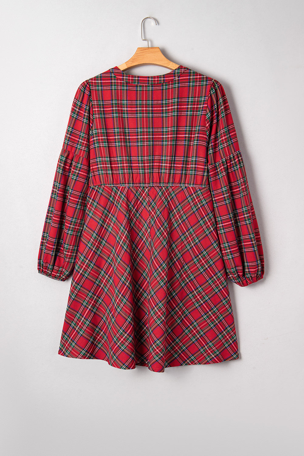 Red Plus Size Plaid Half Button Long Sleeve Holiday Dress-TOPS / DRESSES-[Adult]-[Female]-2022 Online Blue Zone Planet