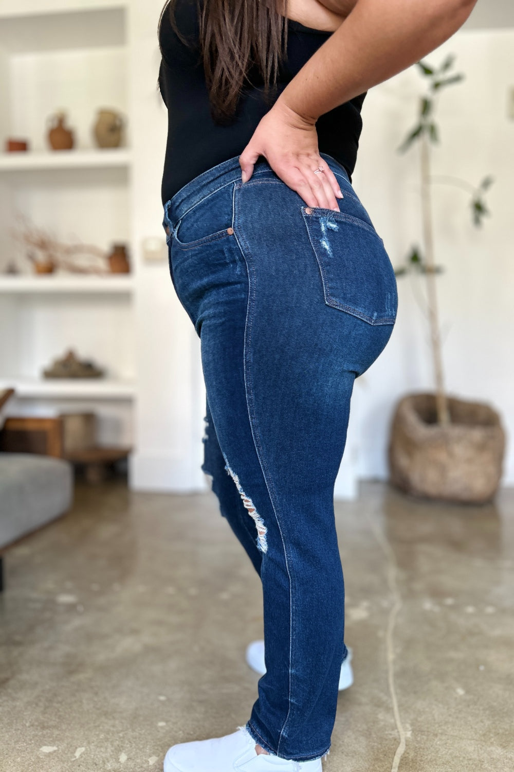 Blue Zone Planet | Judy Blue Full Size High Waist Rigid Magic Heavy Destroy Straight Jeans-TOPS / DRESSES-[Adult]-[Female]-2022 Online Blue Zone Planet