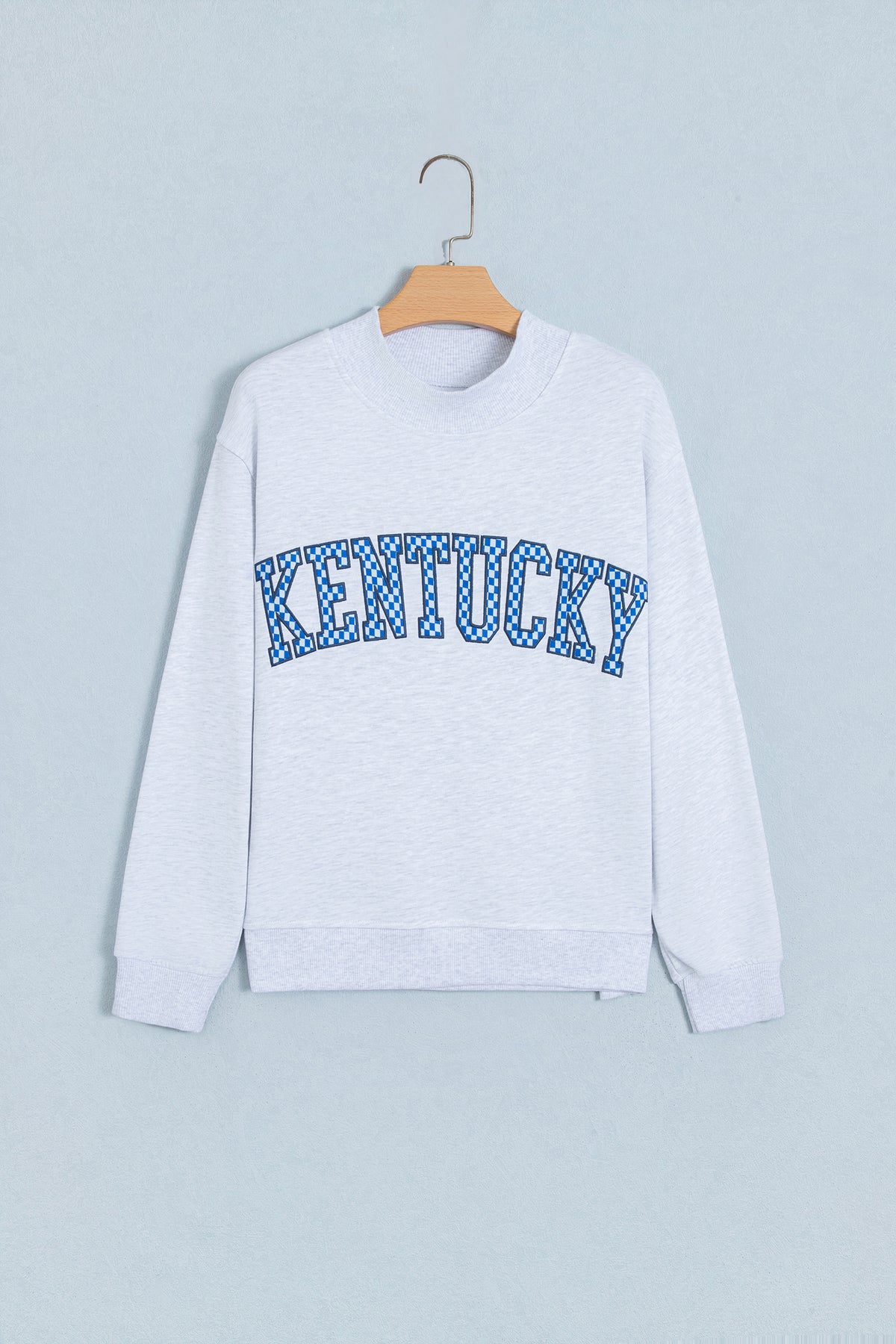 Light Grey High Neck Embroidered Checkered Letter Game Day Sweatshirt-Tops/Sweatshirts & Hoodies-[Adult]-[Female]-2022 Online Blue Zone Planet
