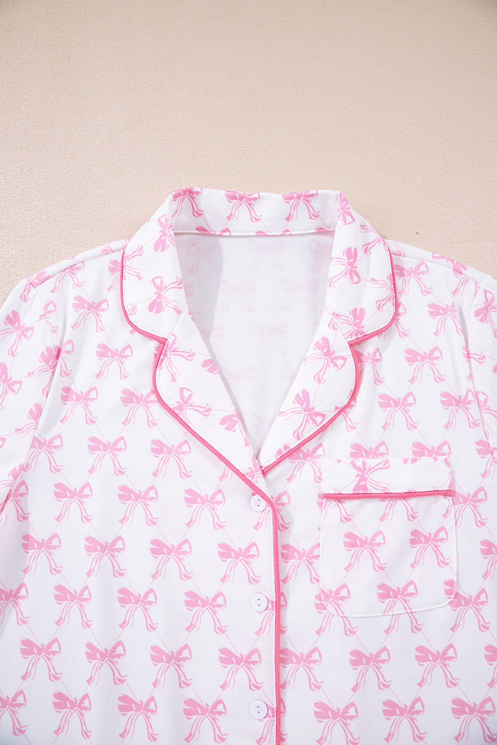 Pink Bow Print Long Sleeve Shirt and Pants Soft Pajama Set-Loungewear & Sleepwear/Sleepwear-[Adult]-[Female]-2022 Online Blue Zone Planet
