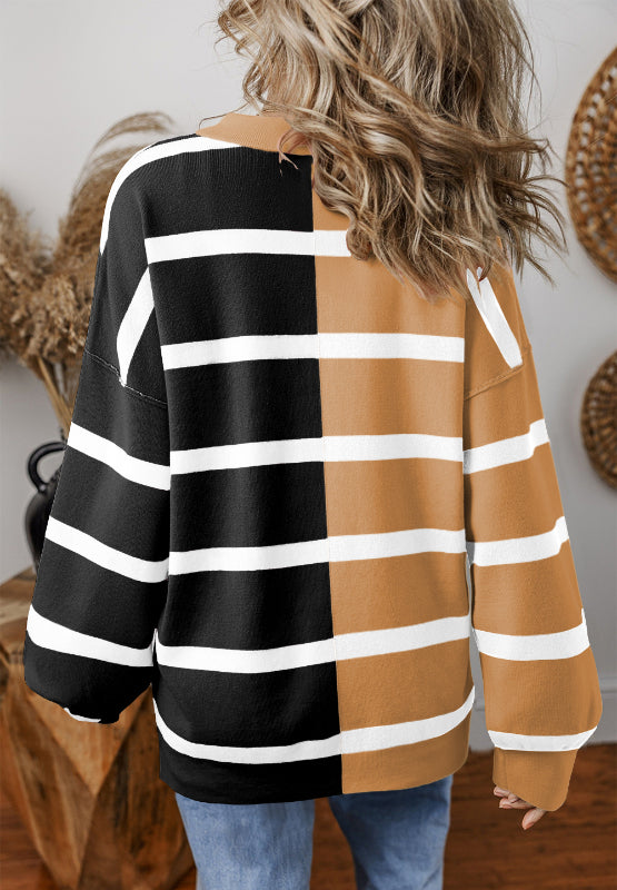 Contrast Striped Long Sleeve Sweatshirt-TOPS / DRESSES-[Adult]-[Female]-2022 Online Blue Zone Planet