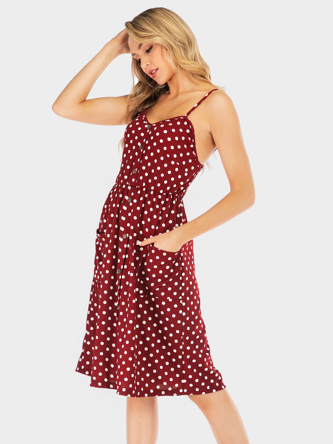 Perfee Polka Dot Sweetheart Neck Dress with Pockets-TOPS / DRESSES-[Adult]-[Female]-2022 Online Blue Zone Planet