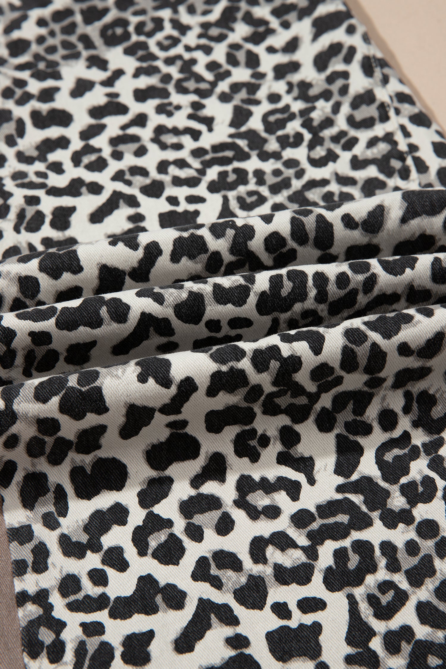 Khaki Leopard Print Drawstring Waist Straight Leg Jeans-Bottoms/Jeans-[Adult]-[Female]-2022 Online Blue Zone Planet