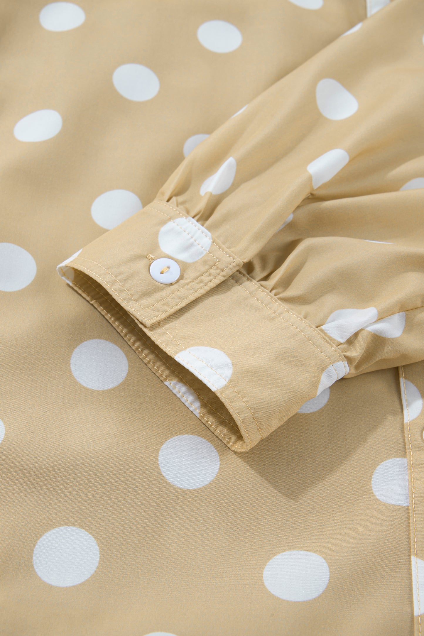 Khaki Polka Dot Print Three Quarter Sleeve Ruffle Hem Casual Shirt