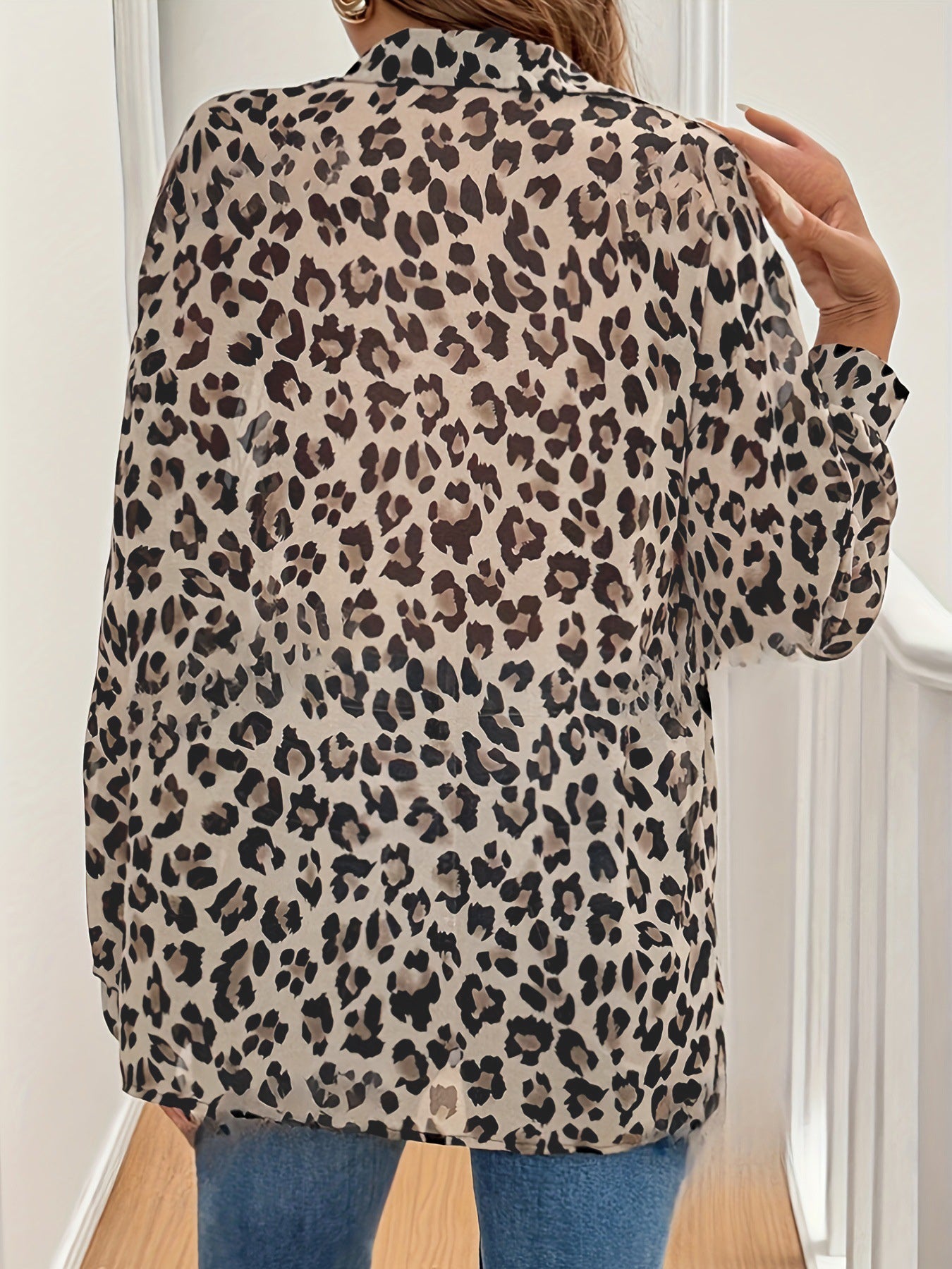 Blue Zone Planet | Leopard Collared Neck Long Sleeve Shirt-TOPS / DRESSES-[Adult]-[Female]-2022 Online Blue Zone Planet