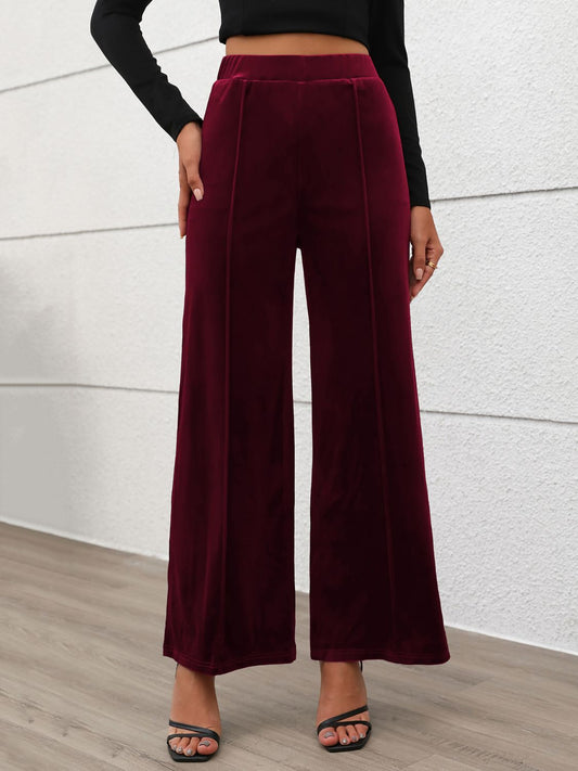 Elastic Waist Wide Leg Pants-BOTTOMS SIZES SMALL MEDIUM LARGE-[Adult]-[Female]-Burgundy-S-2022 Online Blue Zone Planet