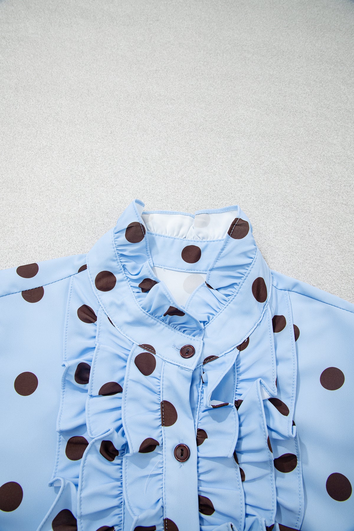 Fiery Red Polka Dot Striped Print Ruffle Stand Neck 3/4 Sleeve Shift Shirt-Tops/Blouses & Shirts-[Adult]-[Female]-2022 Online Blue Zone Planet