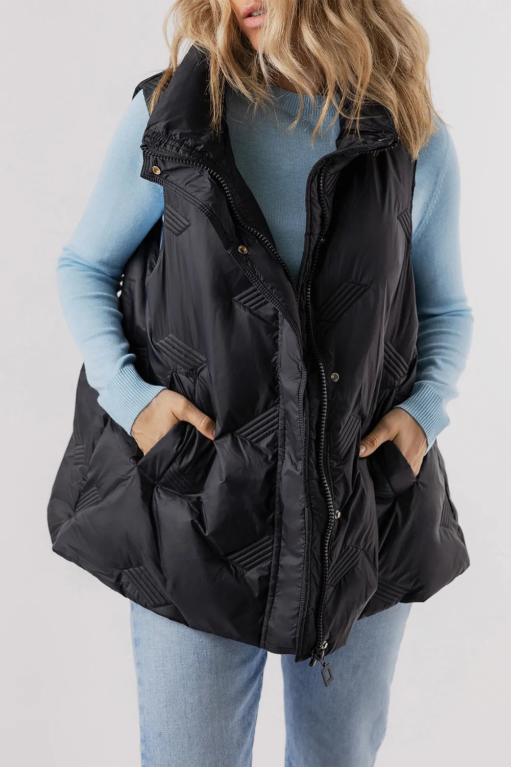 Pocketed Textured Zip Up Vest Coat-TOPS / DRESSES-[Adult]-[Female]-2022 Online Blue Zone Planet