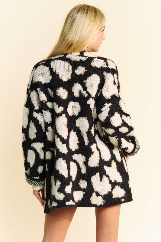 Davi & Dani Leopard Open Front Long Sleeve Cardigan-TOPS / DRESSES-[Adult]-[Female]-2022 Online Blue Zone Planet