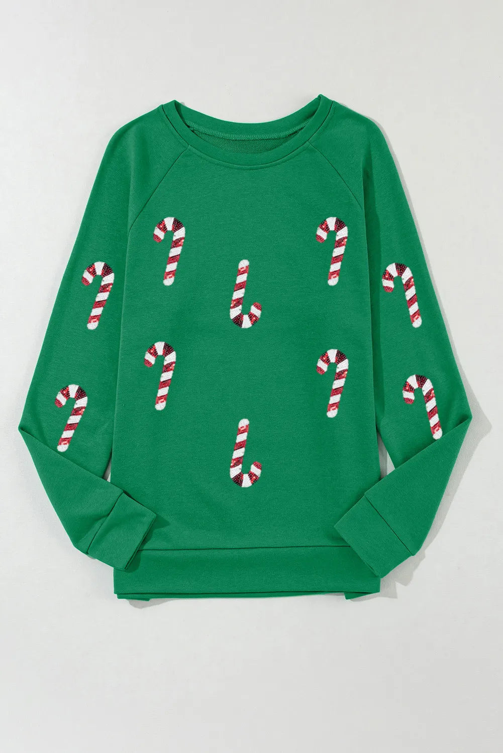 Candy Cane Round Neck Long Sleeve Sweatshirt-TOPS / DRESSES-[Adult]-[Female]-2022 Online Blue Zone Planet