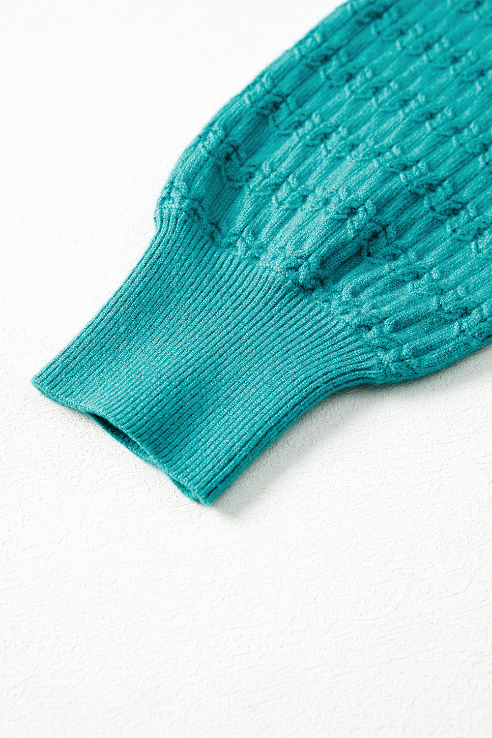 Sea Green Trendy Pattern Knit Ribbed Cuffs Crew Neck Sweater-TOPS / DRESSES-[Adult]-[Female]-2022 Online Blue Zone Planet