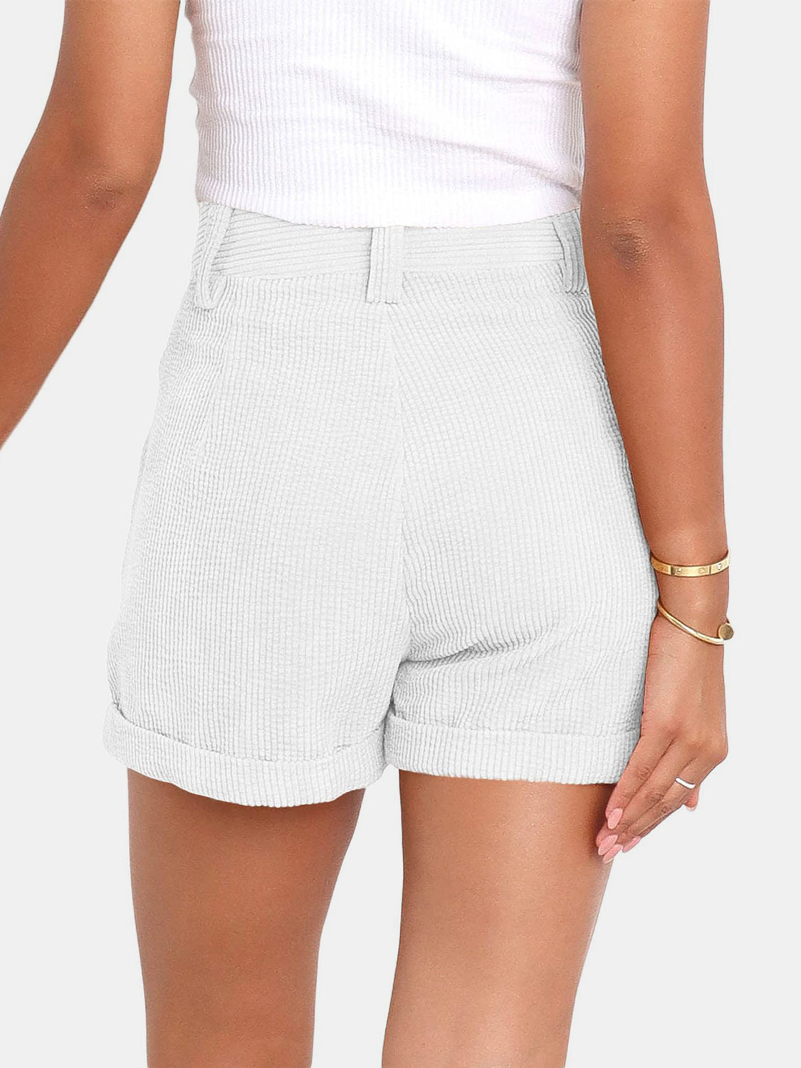 Blue Zone Planet | Full Size High Waist Shorts with Pockets-TOPS / DRESSES-[Adult]-[Female]-White-S-2022 Online Blue Zone Planet