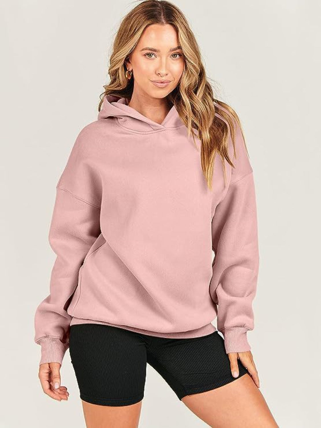 Dropped Shoulder Long Sleeve Hoodie-TOPS / DRESSES-[Adult]-[Female]-Dusty Pink-S-2022 Online Blue Zone Planet