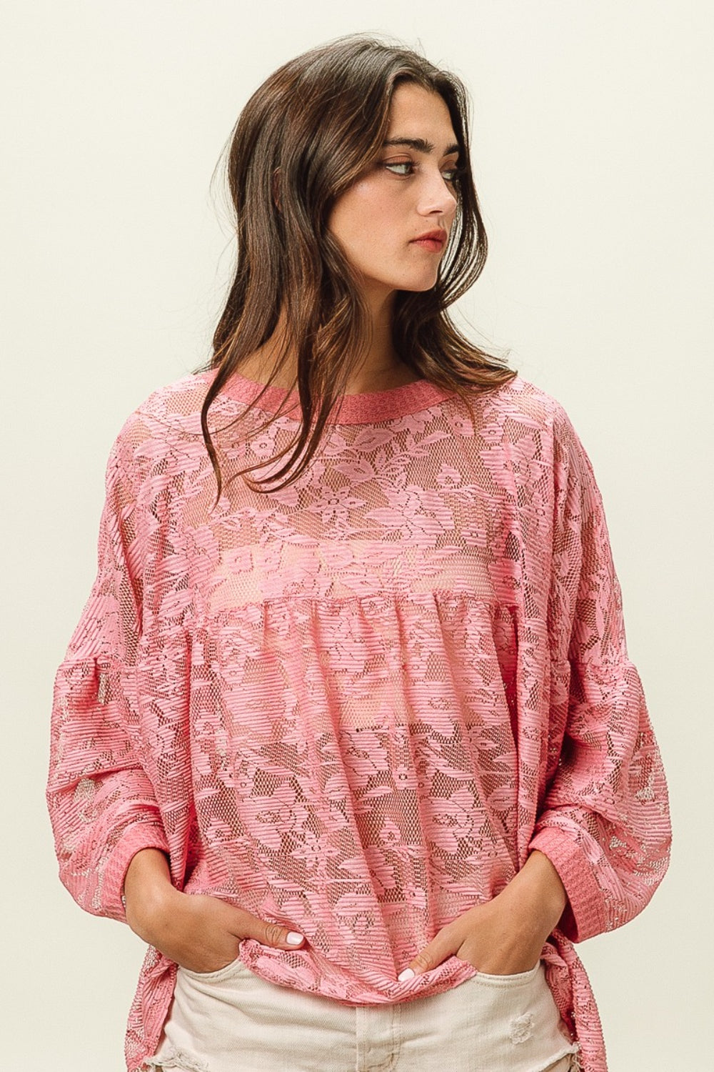 BiBi Floral Lace Long Sleeve Top-TOPS / DRESSES-[Adult]-[Female]-2022 Online Blue Zone Planet