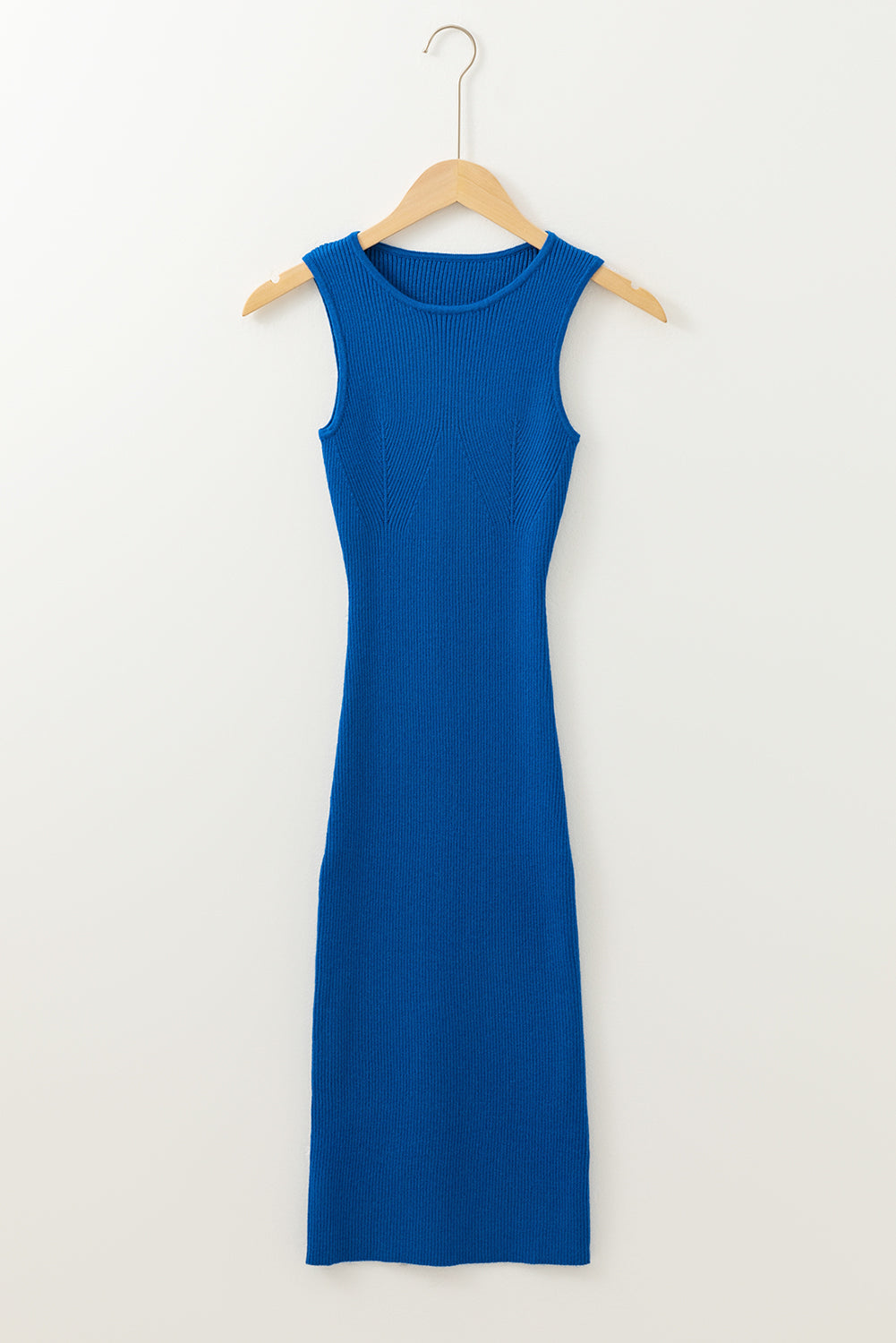 Blue Zone Planet | Dark Blue Solid Ribbed Knit Sheath Sleeveless Midi Sweater Dress-TOPS / DRESSES-[Adult]-[Female]-2022 Online Blue Zone Planet