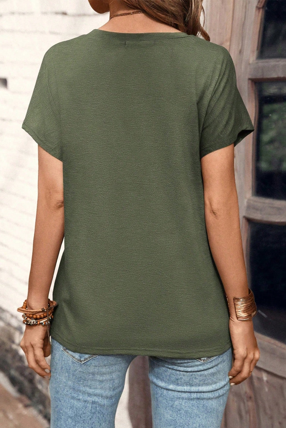 Four Leaf Clover Striped Half Buttons Crew Neck T-Shirt-Tops/Tops & Tees-[Adult]-[Female]-2022 Online Blue Zone Planet