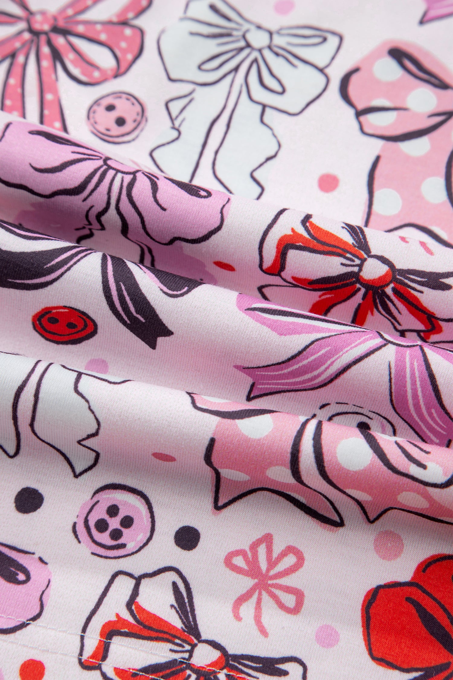 Pink Cute Ribbon Bows Printed Shirt Style 2pcs Short Pajama Set-Loungewear & Sleepwear/Loungewear-[Adult]-[Female]-2022 Online Blue Zone Planet